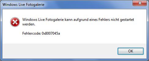 Windows Essentials - Fotogalerie Fehlermeldung